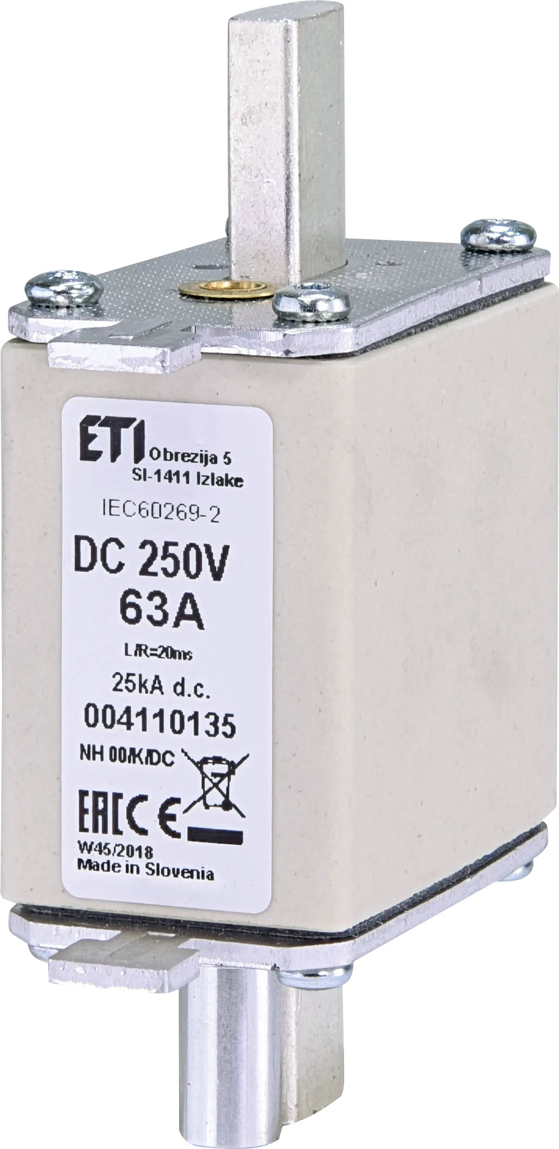 Topljivi osigurač NH00/K 63A/250V DC 004110135